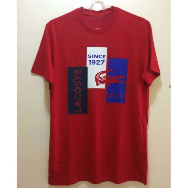 Tshirt baju kaos lacoste casuals football crocodille buaya polo kaos merah maroon terbaru