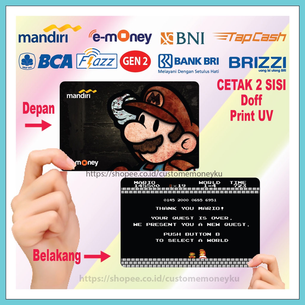 KARTU EMONEY ANIME KARTUN SUPER MARIO BROS ETOLL E-MONEY MANDIRI FLAZZ BCA GEN 2 TAPCASH BRIZZI - 2 SISI