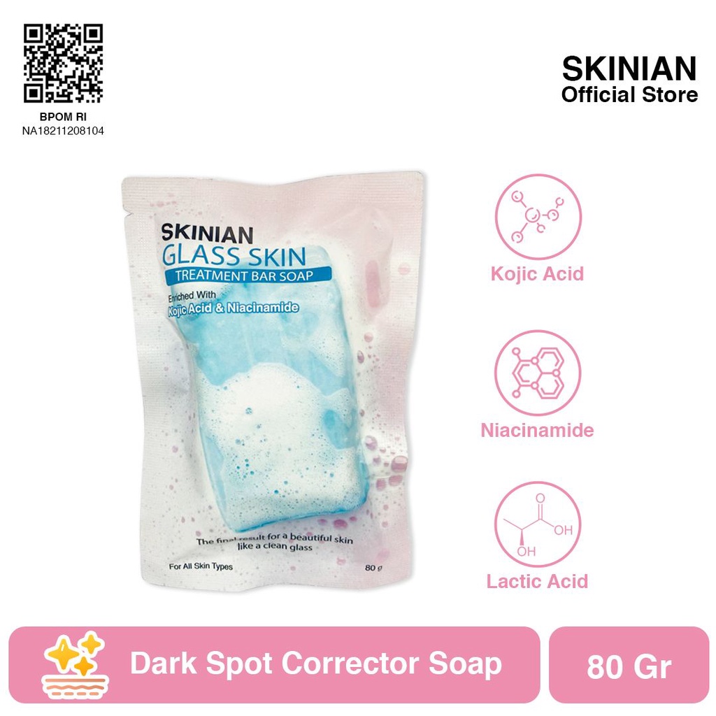 Skinian Glasskin Treatment Bar Soap BPOM Kojic Acid Soap Glasskin Soap Pencerah Wajah Penghilang Flek Plek Hitam Di Wajah Pria Wanita Ampuh Sabun Muka Penghilang Bekas Jerawat Pelembab Pelembap Kulit Kering Penghilang Kerutan Keriput Dahi Dan Wajah Ampuh