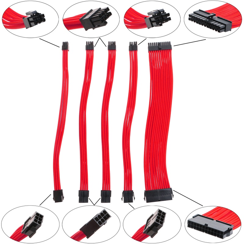 Kit Ekstensi Kabel PSU btsg Kabel Berlengan Custom Power Supply Ekstensi Berlengan 18AW