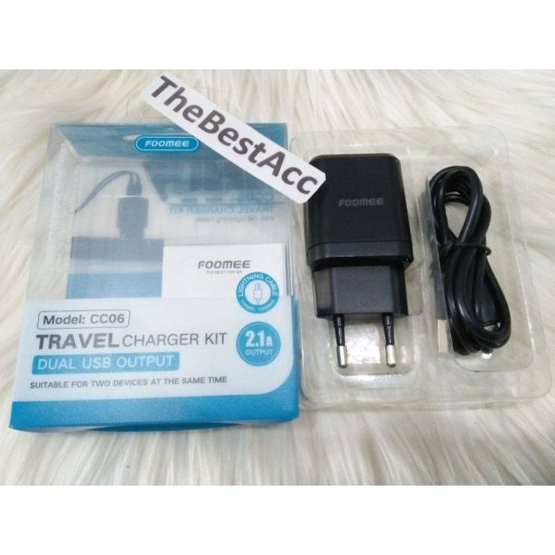 Travel Charger Kit Foomee CC06 Dual USB Output Max 2.1A Cable Lightning For iPhone Fast Charging