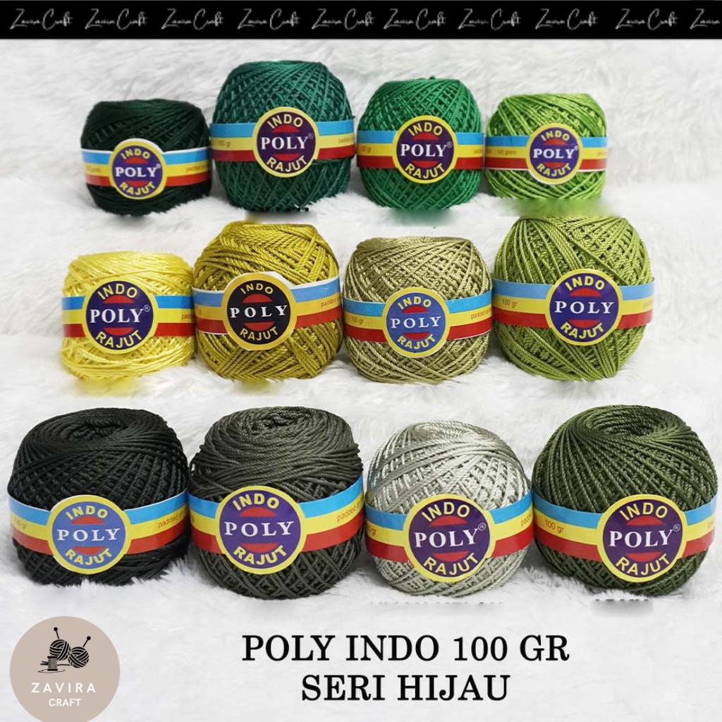 BENANG RAJUT POLY INDO SERI HIJAU, POLY KILAP 100GR