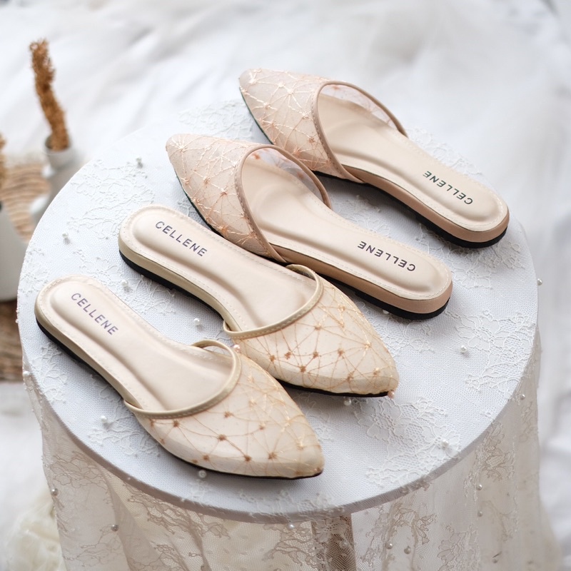 𝗖𝗘𝗟𝗟𝗘𝗡𝗘 Flat Bassic Lace Round / flat shoes brokat wedding shoes teplek