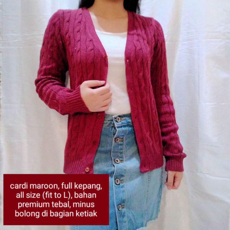 NEW STOCK‼️THRIFT Cardigan Vest Rajut Premium Pastel Kepang Cable Branded Academia Ketupat Argyle Murah-cardi maroon tebal