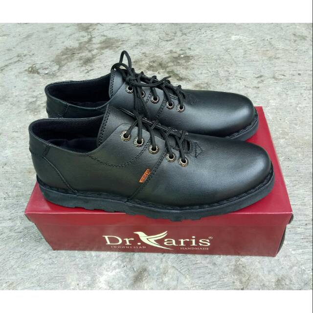 Dr faris original casual low boots kulit sepatu pria full black