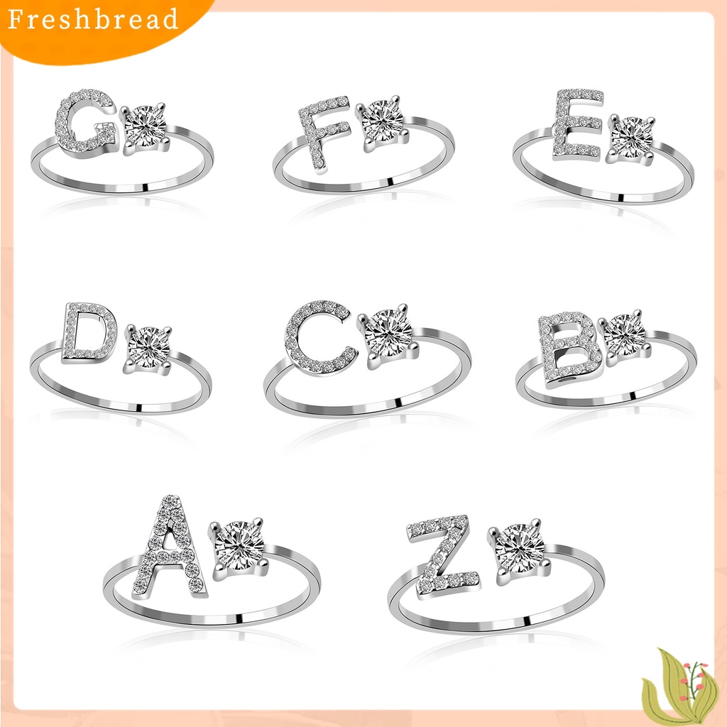 Fresh| Cincin Model Terbuka Adjustable Desain Alfabet Warna Silver Untuk Wanita