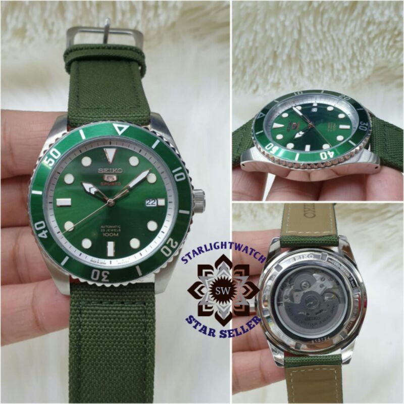 jam tangan seiko automatic mesin asli body stainless tali kanvas
