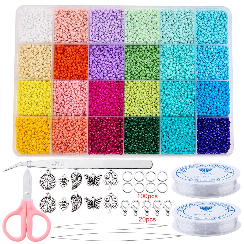 20000pcs / Set Manik-Manik Kaca 2mm Untuk Membuat Perhiasan Gelang / Kalung / Cincin DIY