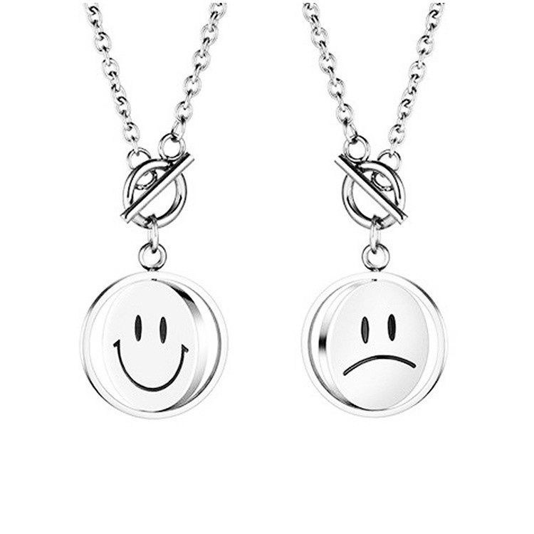 ins simple titanium steel personality rotating smiling face crying face mood fashion Korean male and female hip-hop necklace 210823