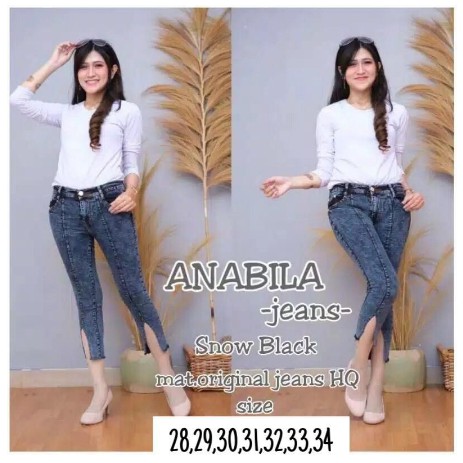 Celana ANABILA jeans 7/9 premium slit . jeans strit melar Rekomendasi Artis Influencer Tiktok[OKN]