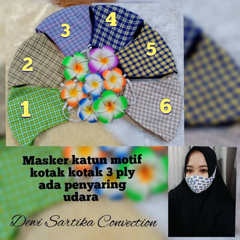 masker kain katun seri kotak2 3ply