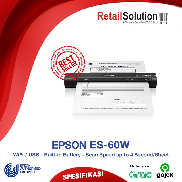 Scanner WiFi Portable A4 F4 - Epson WorkForce ES60W / ES-60W / ES60 W