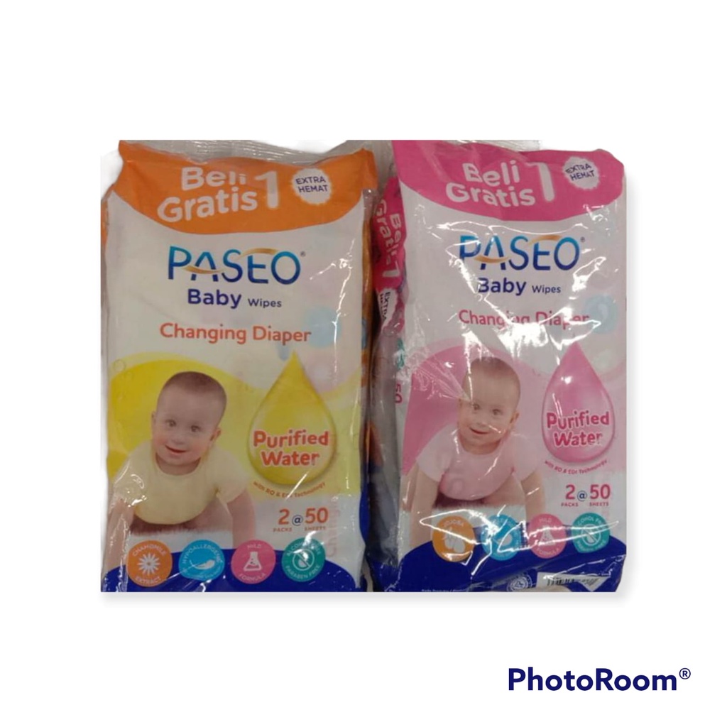 Tisu paseo basah BUY 1 GET 1 - Paseo baby wipes warna pink dan kuning