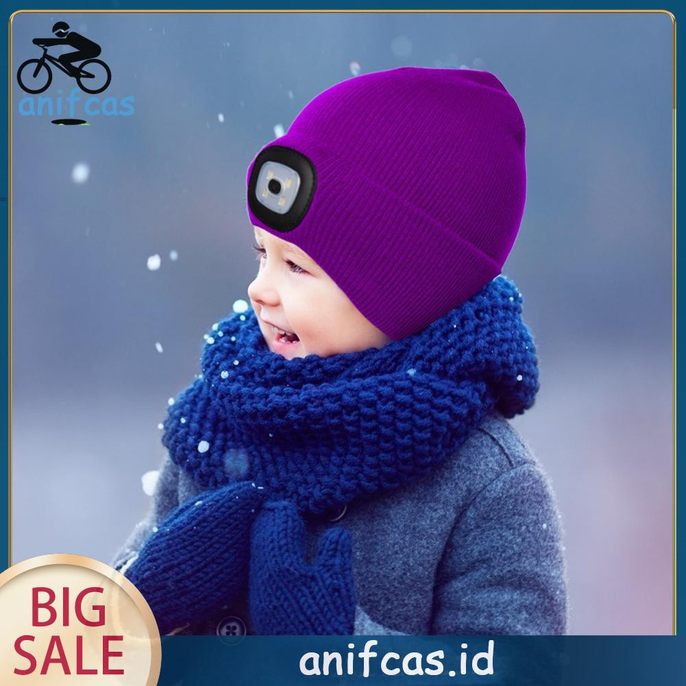 Winter Kid Knitted Beanie Hat with LED Light Camping Outdoor Fishing Cycling Cap