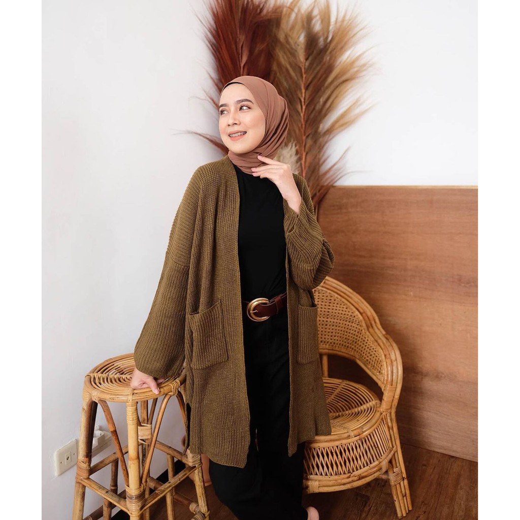 Bae cardigan rajut 3get export super premium panjang LONG KNIT jumbo big size oversize midi loose longgar XL-XXL