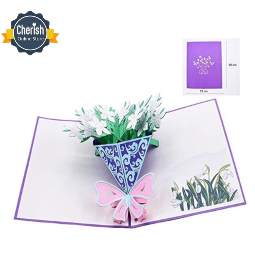 POP UP 3D CARD - Kartu Ucapan 3 Dimensi FLOWER BOUQUET - Greeting Card unik - 4 Warna