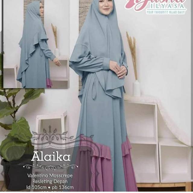 Alaika syari biru | busana muslimah | busana muslim modern | terbaru
