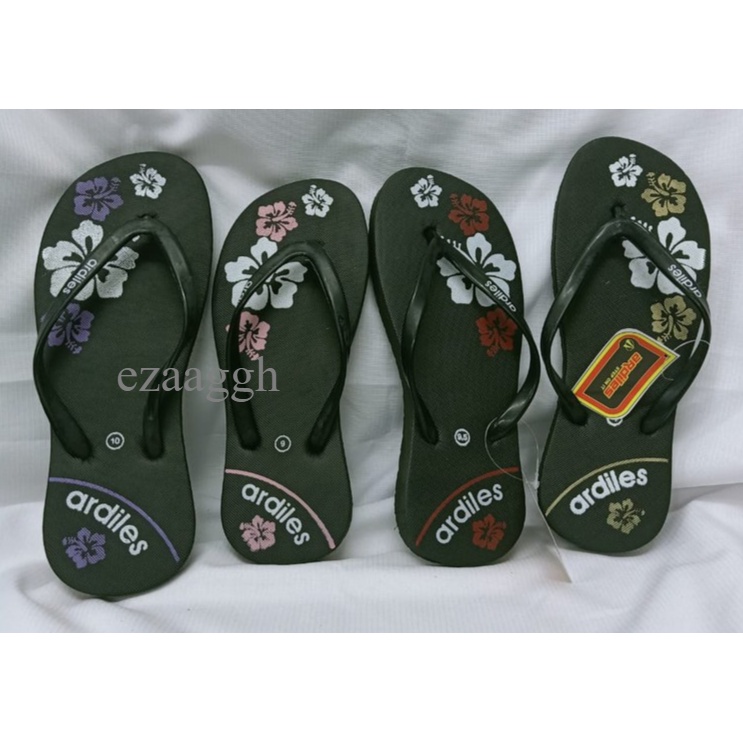 PROMO NEW Sandal jepit wanita LADIES Ardiles Krisan dasar hitam motif bunga sz 9 9.5 10 SANDAL JEPIT