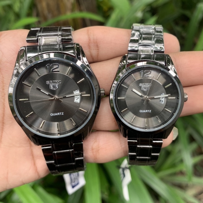 Jam tangan Pria Seiko 5 silver gold couple rantai murah premium tanggal aktif