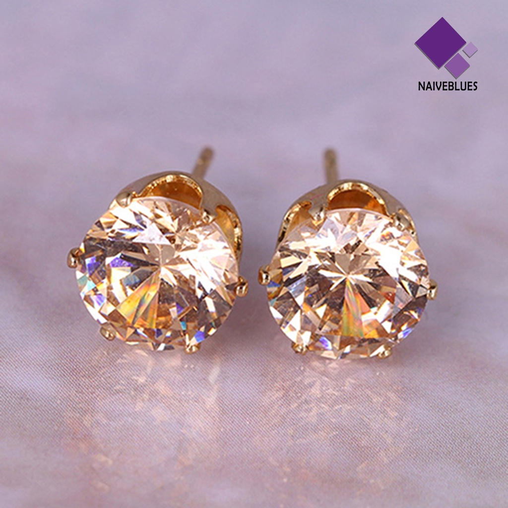 Anting Stud Bentuk Bulat Kubik Gaya Elegan