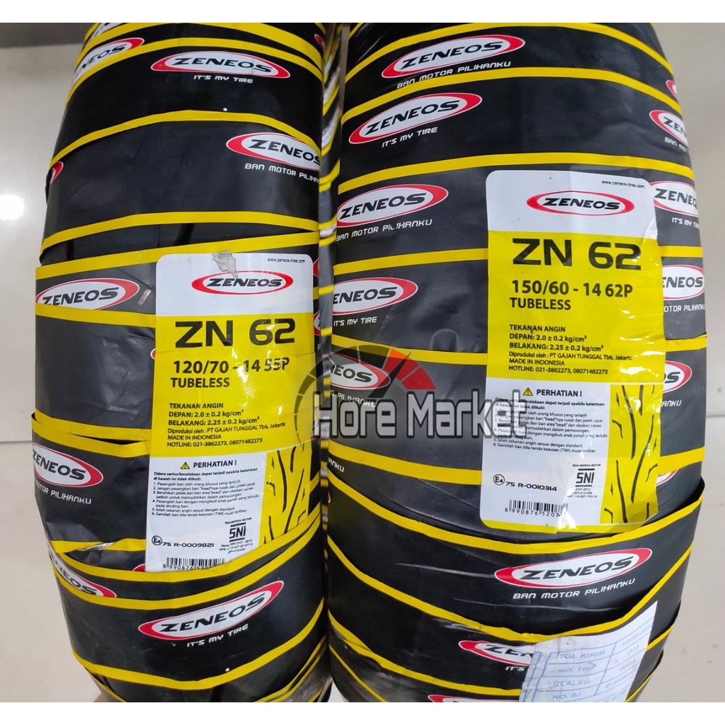 PAKET BAN ZENEOS AEROX 155 120 70 dan 150 60 - 14 BAN TUBELESS ZENEOS ZN 62 120/70 150/60
