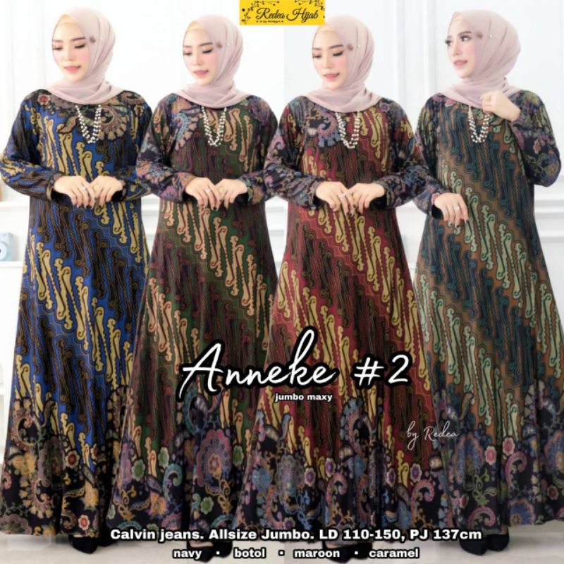 Gamis Maxy Jumbo Big Size Bahan Calvin Jeans Melar LD 110 - 150 cm 3L 4L 5L Redea