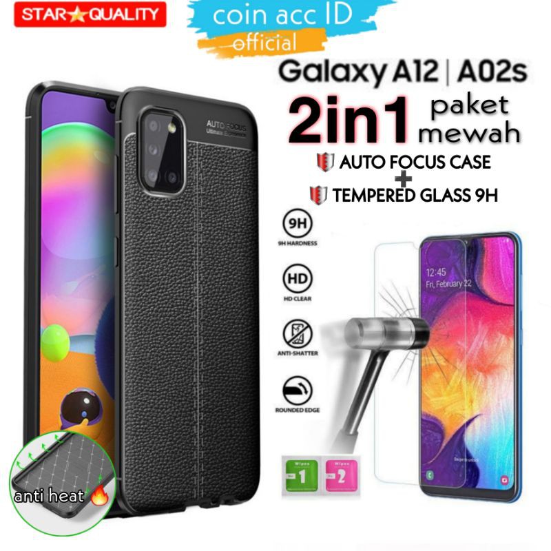 [paket hemat 2in1] SAMSUNG A02s / A12 - AUTO FOCUS CASE (CASING) + TEMPERED GLASS 9H (ANTI GORES)