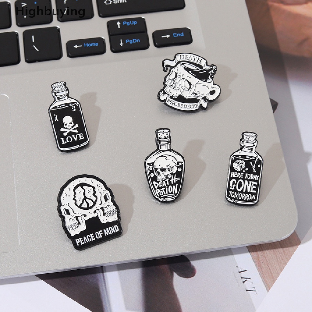 Hbid Bros Pin Enamel Bentuk Tengkorakbotol Hitam Gaya Punk Untuk Koleksi