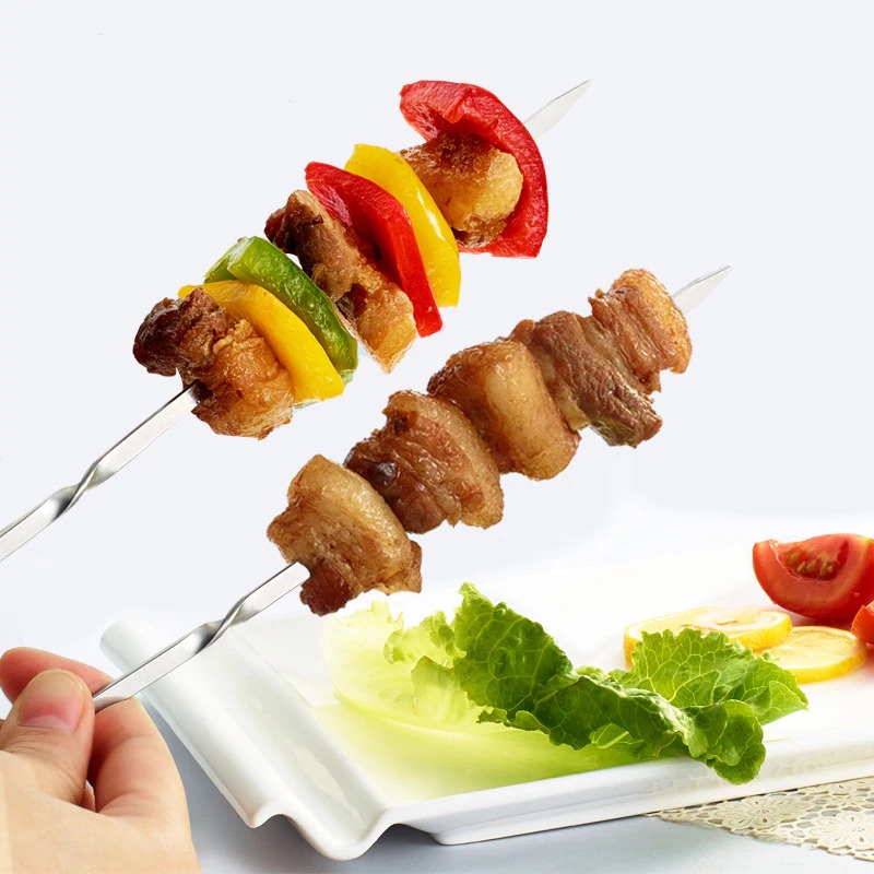 TUSUK SATE + GAGANG 1 Pcs Stainless Steel Barbeque Reusable Cooking Tusukan Sate Besi Sate Klatak