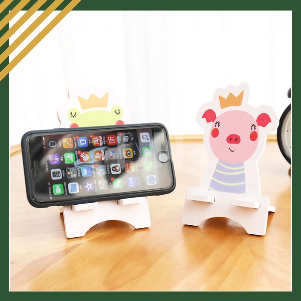 Stand Holder Handphone / Tablet Desain Kartun Hewan Bahan Kayu COD Murah