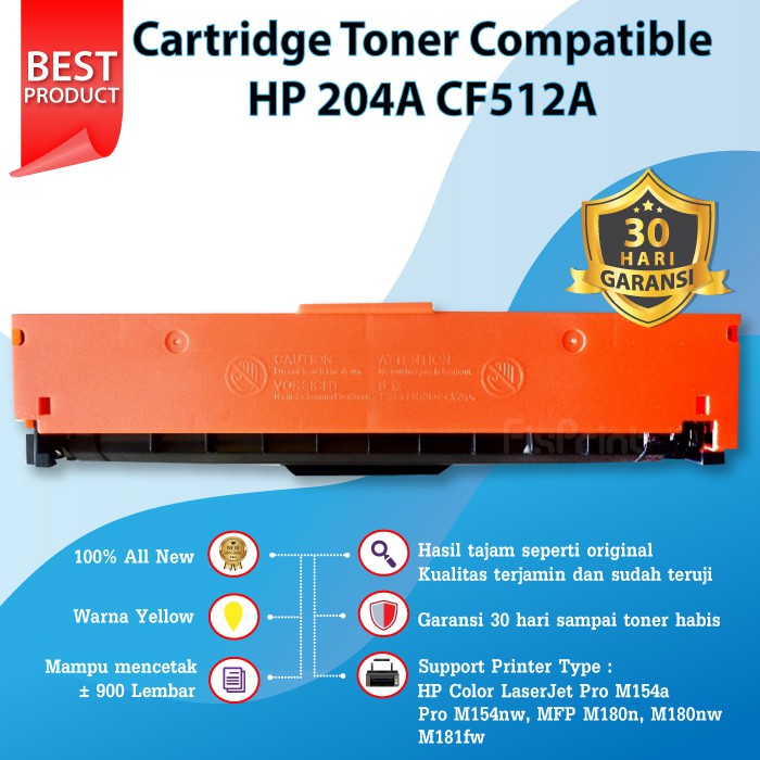 Cartridge Toner Compatible HP 204A CF512A Yellow Printer LaserJet M154a M154nw M180n M180nw M181fw