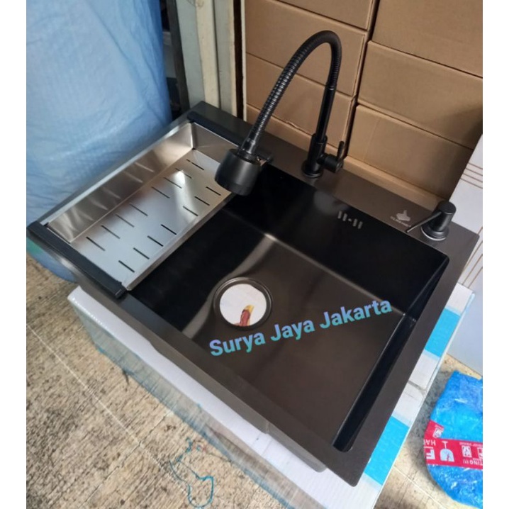 Paket komplit kitchen sink GOLDEN HAND 6045 BLACK / kitchen sink hitam GOLDEN HAND 6045