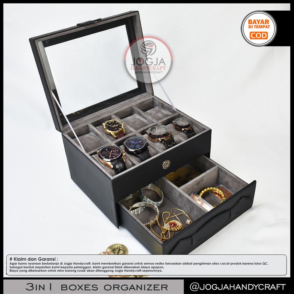 Box Kotak Jam Tangan Jumbo isi 8 mix Laci Tempat Perhiasan Susun / Box penyimpanan jam / Watch Box