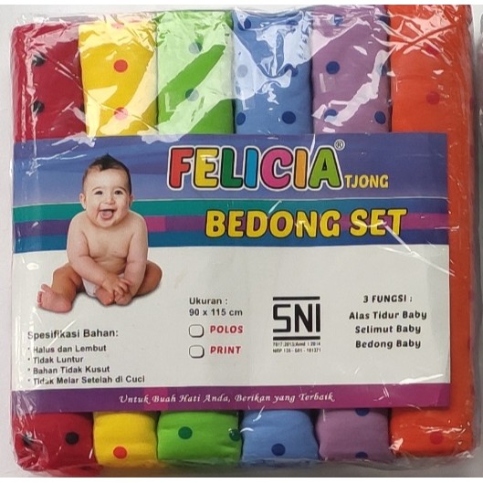 Felicia ~ 6 Pcs Bedong, Selimut, &amp; Alas Tidur Bayi, Aksesoris Keamanan Bayi SNI / Ukuran 115 x 90 CM