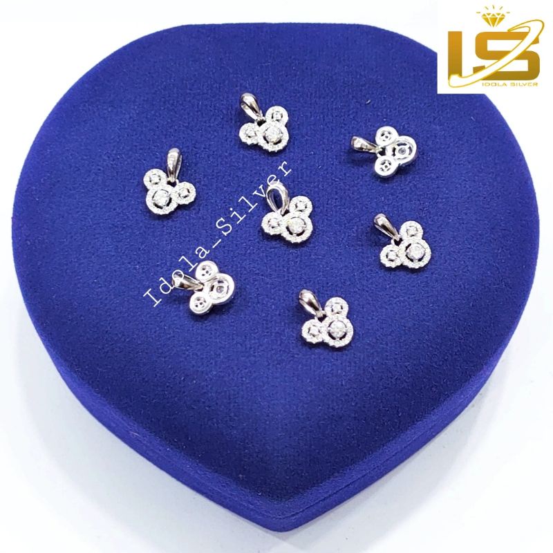 KALUNG ANAK PERAK ASLI SILVER 925 LAPIS EMAS PUTIH LIONTIN MICKEY MOUSE PERMATA KELILING - PERHIASAN ANAK