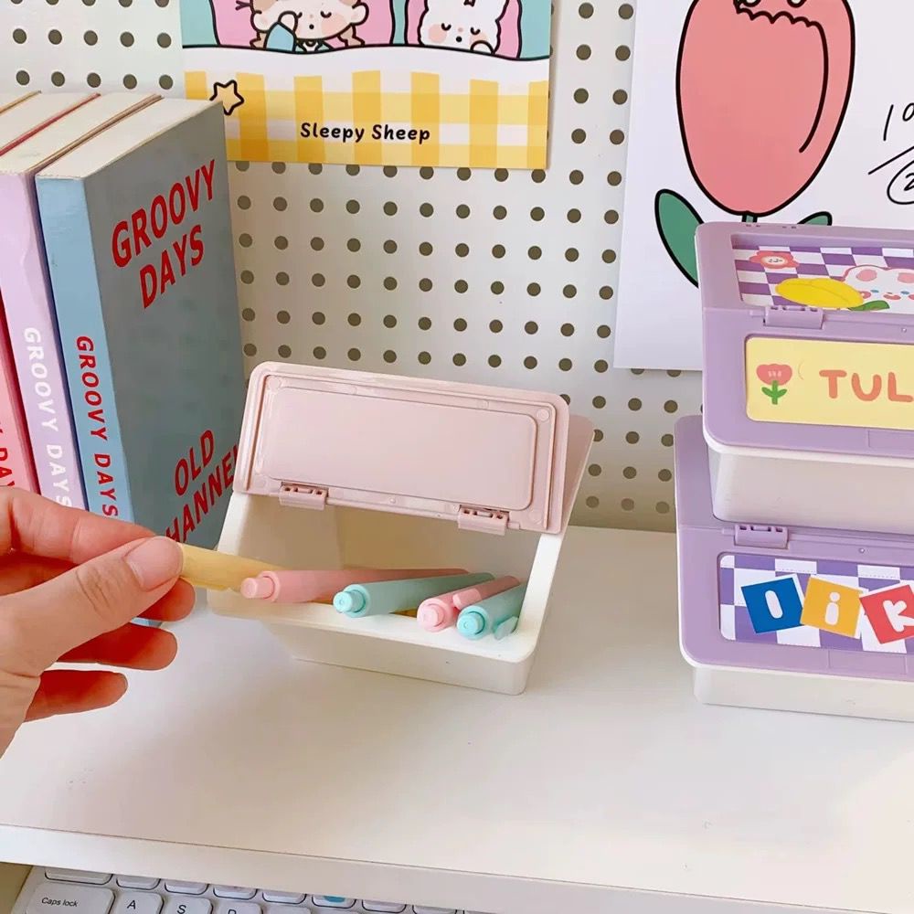 [littlecrab] Tempat Penyimpanan Colorful Box Mini Aesthetic Serbaguna Tape Accessories Dengan Tutup Flip Lipat Stuff Organizer Stackable Stationary Kit