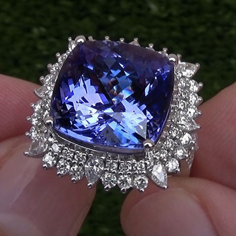 Cincin Wanita Hias Cubic Zirconia Warna Biru Untuk Pesta / Anniversary