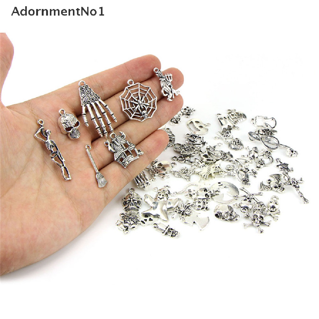 (AdornmentNo1) 60pcs / Set Liontin Silver Tibet Campur Untuk Perhiasan Halloween Charms