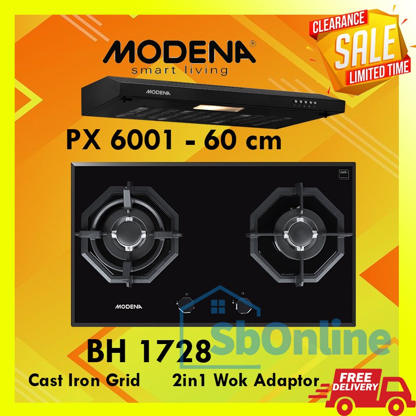 PAKET HEMAT KOMPOR TANAM MODENA 2 TUNGKU BH 1728 COOKER HOOD PX 6001