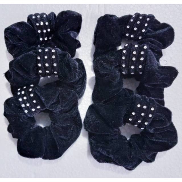Ikat rambut permata hitam 6 pcs beludru.grosir