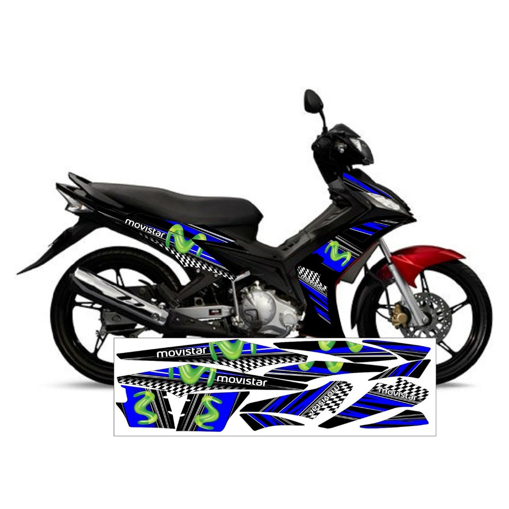 STICKER STRIPING MOTOR JUPITER MX 135 CC VARIASI WARNA BIRU TUA MOTIF MONSTER ENERGY