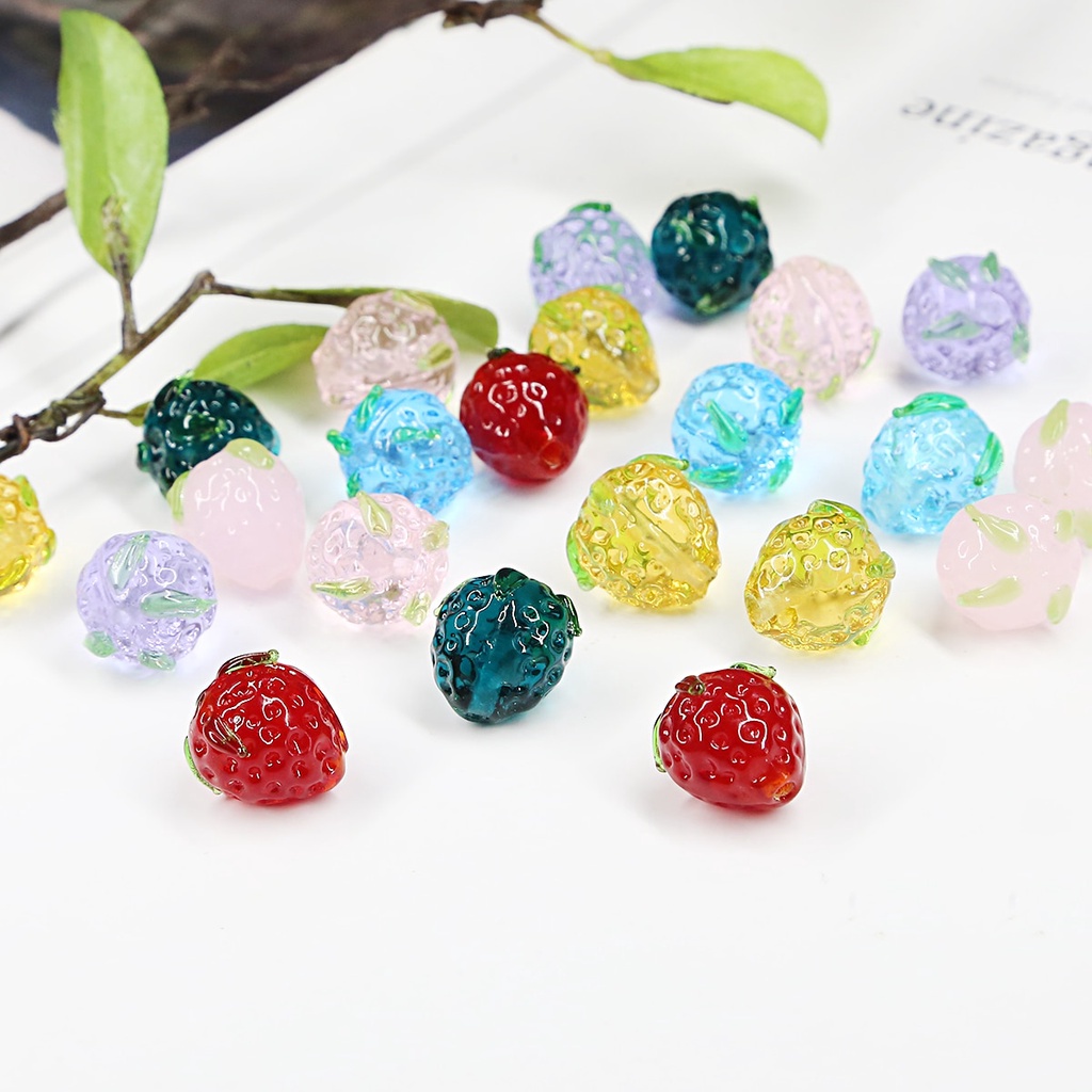 1 pcs 15X13 Mm Strawberry Berwarna Glasir Manik-manik Kristal AB Multicolor Spacer Manik-manik Kaca untuk Membuat Perhiasan DIY Buatan Tangan Gelang