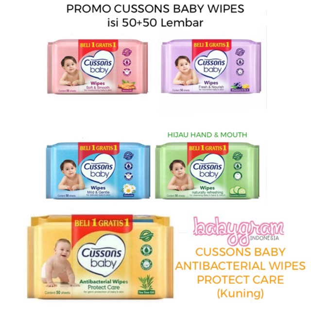 Tisu Basah Cussons Baby Wipes 50s dan 45s Beli 1 Gratis 1 / Promo Tissue Tisu Basah Cusson Baby Wipes Tisu Basah Mitu Baby No Alcohol No Fragfrance Tisu Basah 50 50 lembar