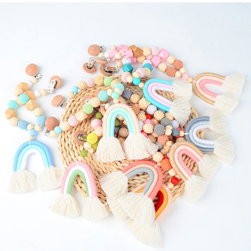 Mary 1Pc Mainan Rattle Teether Kayu Warna Pelangi Untuk Bayi