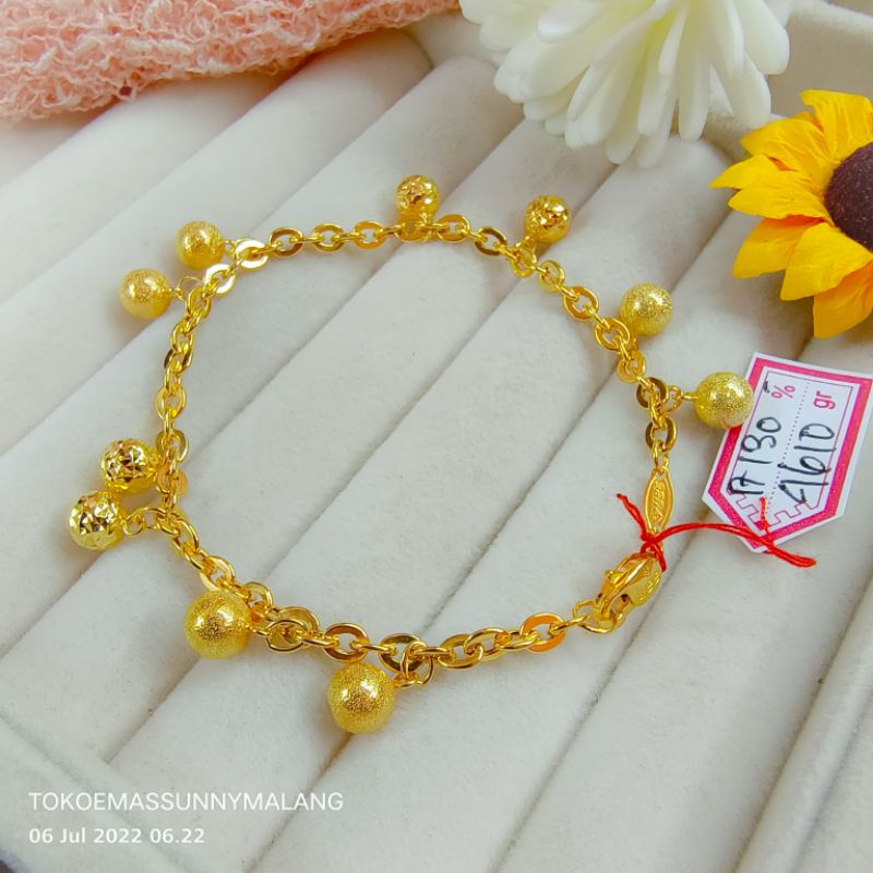 Gelang boba kadar 300%/6K emas asli