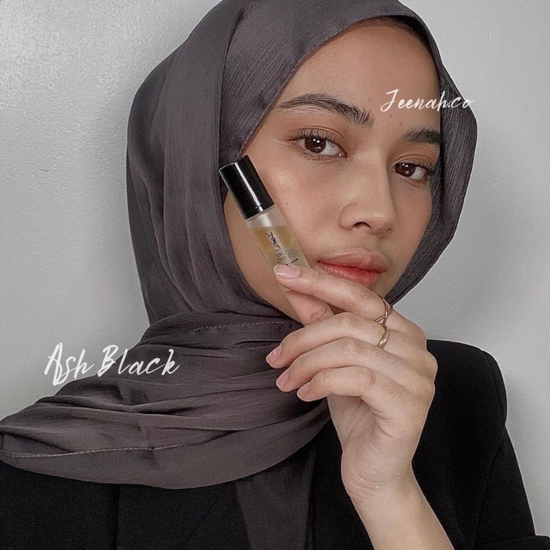 Pashmina Premium Satin Silk Malaysia Textured Crinkle (JAHIT TEPI KECIL SUPER RAPI)-Ashblack