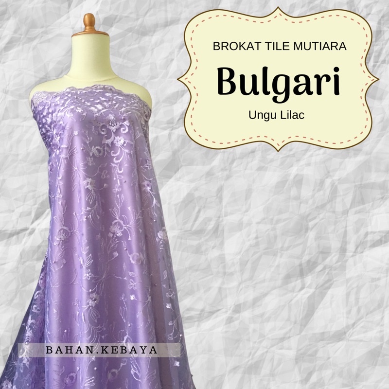 Kain Brokat Bahan Kebaya Premium Tile Bulgari Warna Ungu Lilac Taro