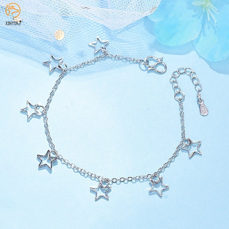 925 Perak Berbentuk Hati Rantai Gelang Bunga Bintang Liontin Korea Fashion Gelang Wanita Hadiah Ulang Tahun C3-2