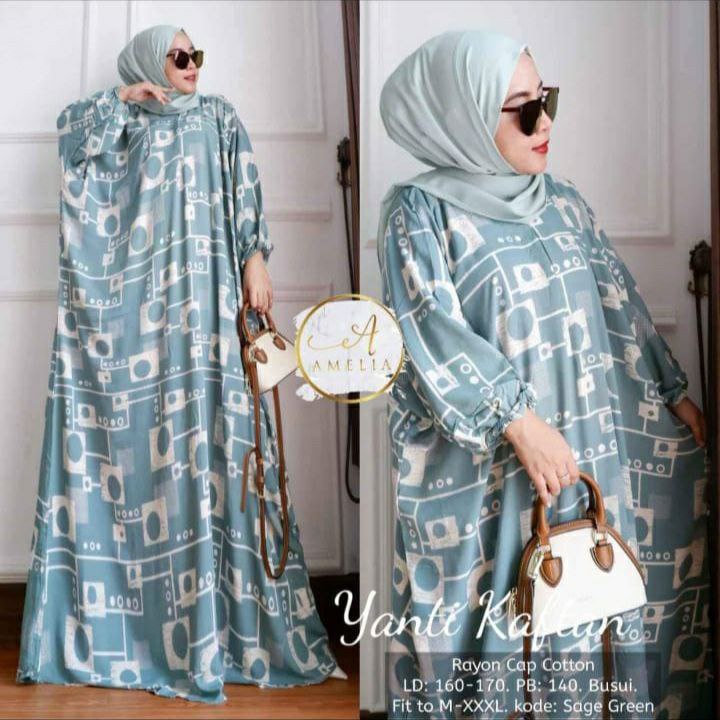 Yanda Kaftan Wanita Rayon Batik Premium Gamis Jumbo Kekinian Dress Bigsize LD 170 cm