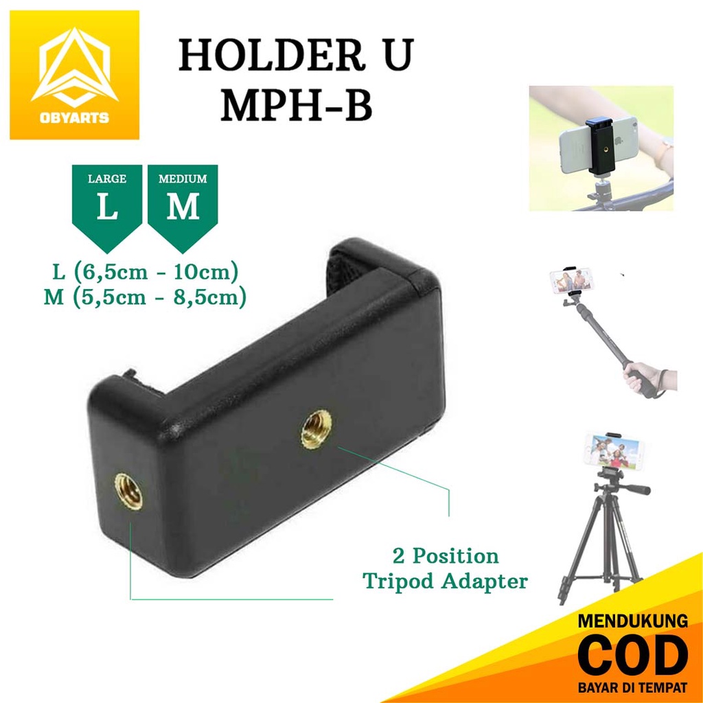 Clamp Holder U MPH-B Large Medium Universal Stand Dual Adaptor untuk Tripod Tongsis Mounting